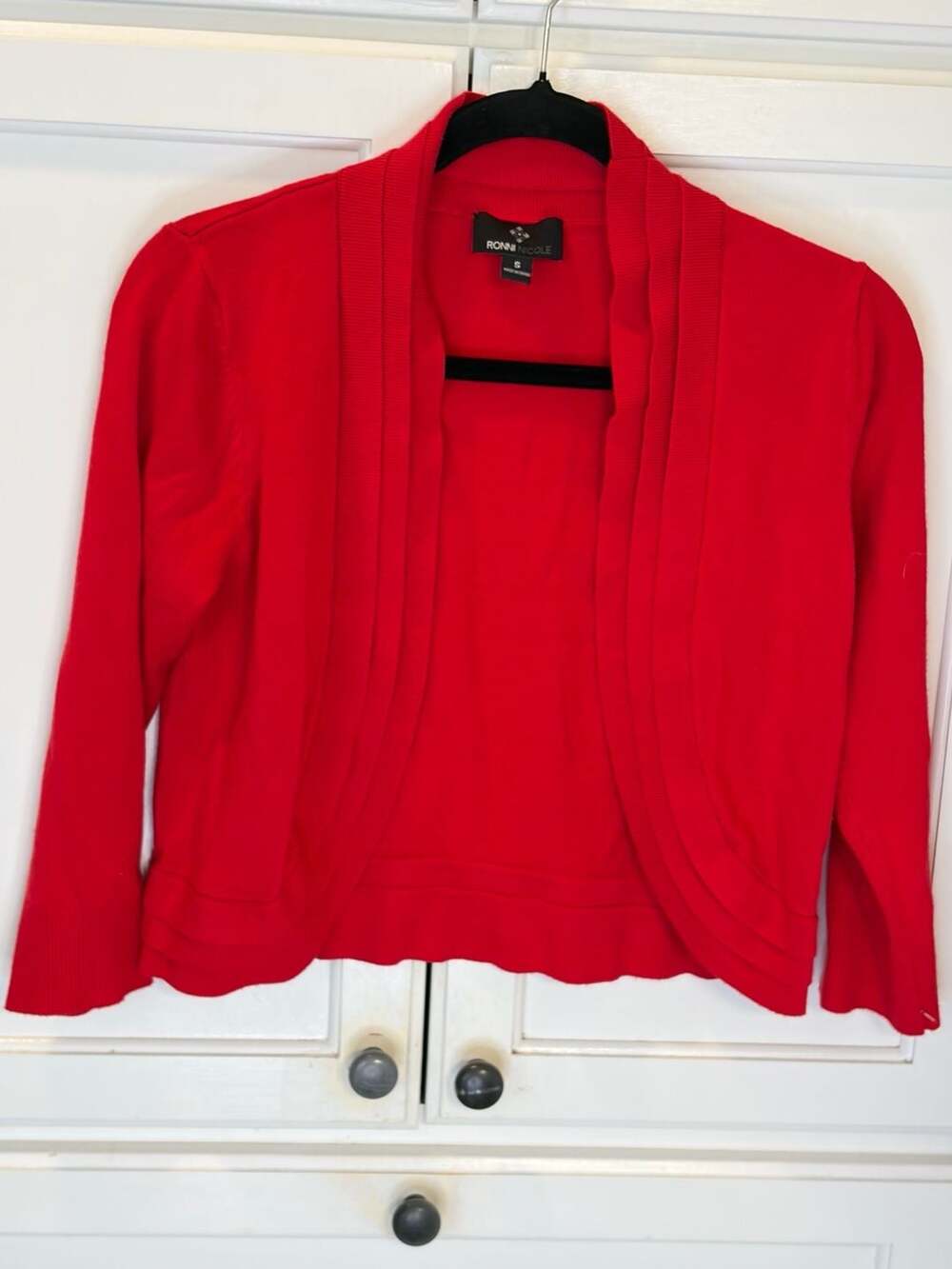 Ronni Nicole Open Front Cardigan Shrug Size S Red Knit Bolero